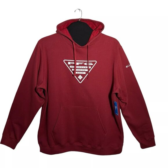 Columbia Other - Columbia Men's Fleece Pullover Hoodie Size 2XL Tall Wine/Burgundy PFG Logo Front